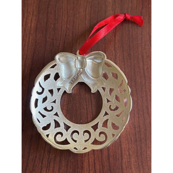Lenox Sparkle & Scroll Silver Wreath Ornament With Bow & Gem Accents - Picture 3 of 5